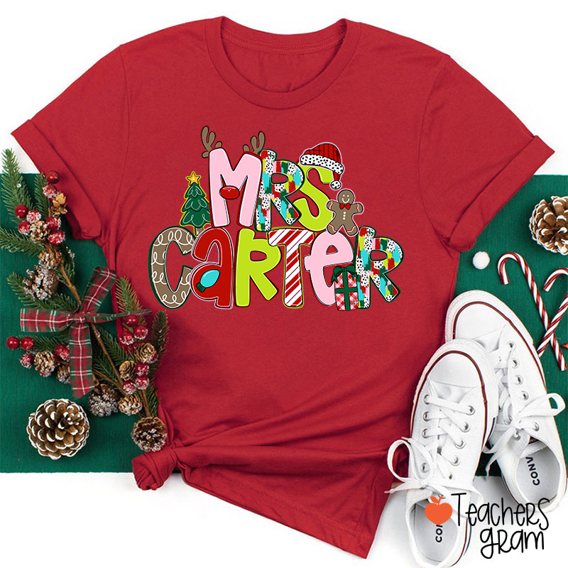 Personalized Name Merry Christmas Teacher T-Shirt