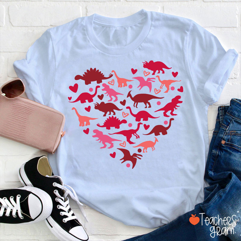 Cute Dinosaur Heart Teacher T-Shirt