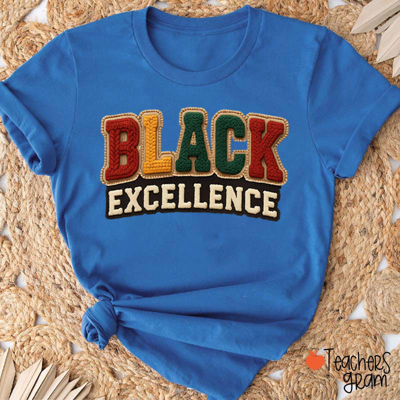 Faux Yarn Black Excellence Teacher T-Shirt
