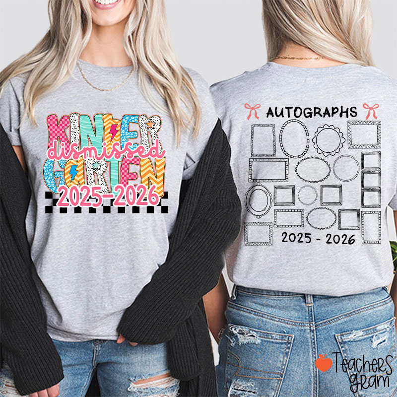 Personalized Grade Autograph Last Day Of School Teacher Two Sided T-Shirt