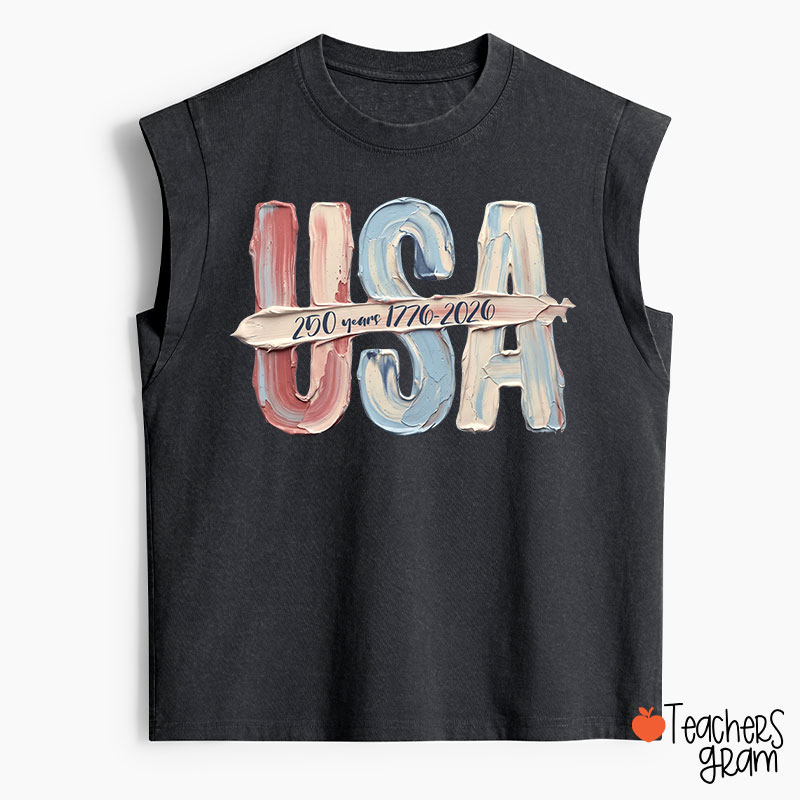 Watercolor USA 250 Years Teacher Washed Tank Top