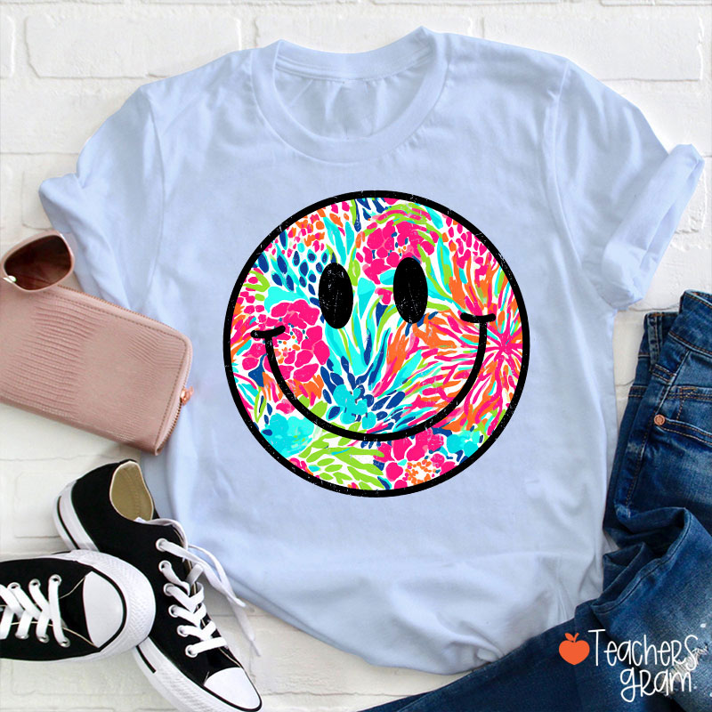 Smile Face Summer Floral Retro Beach Vibes Teacher T-Shirt