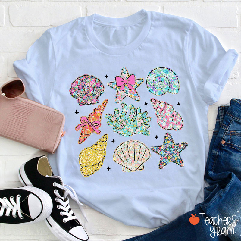 Wildflower Seashell Clam Summer Teacher T-Shirt