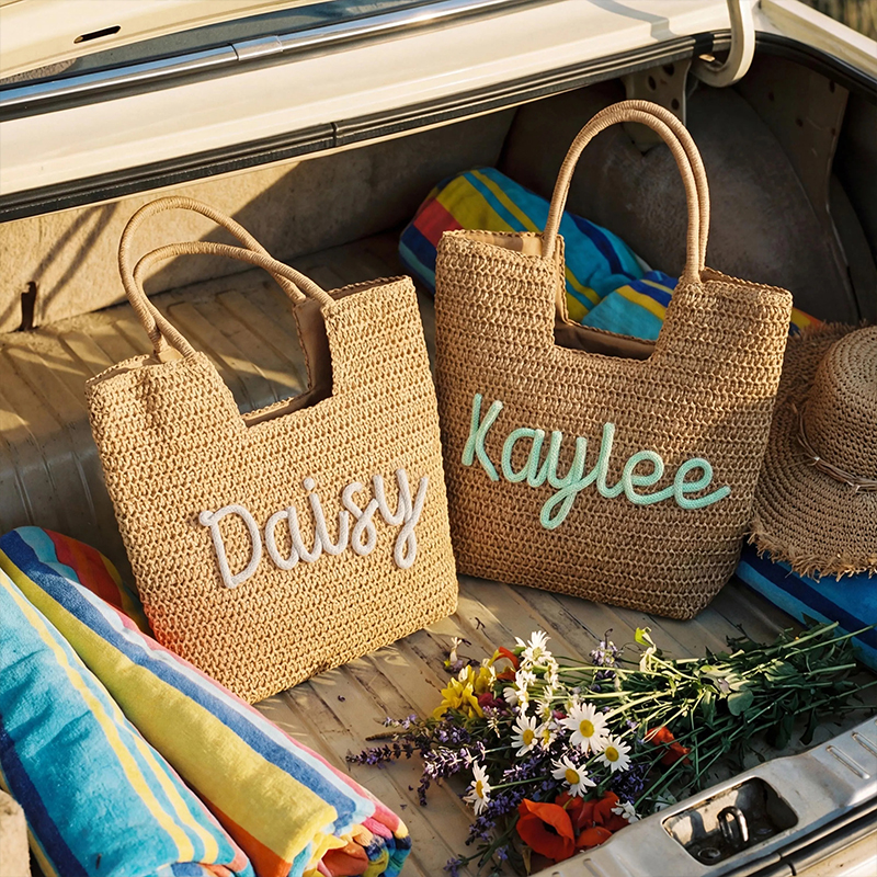 Personalized Straw Beach Tote Bag
