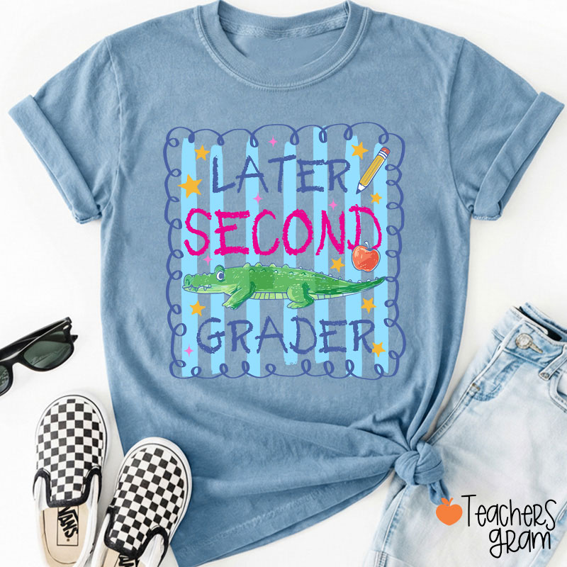 Personalized Grade Preppy Striped Later Teacher T-Shirt