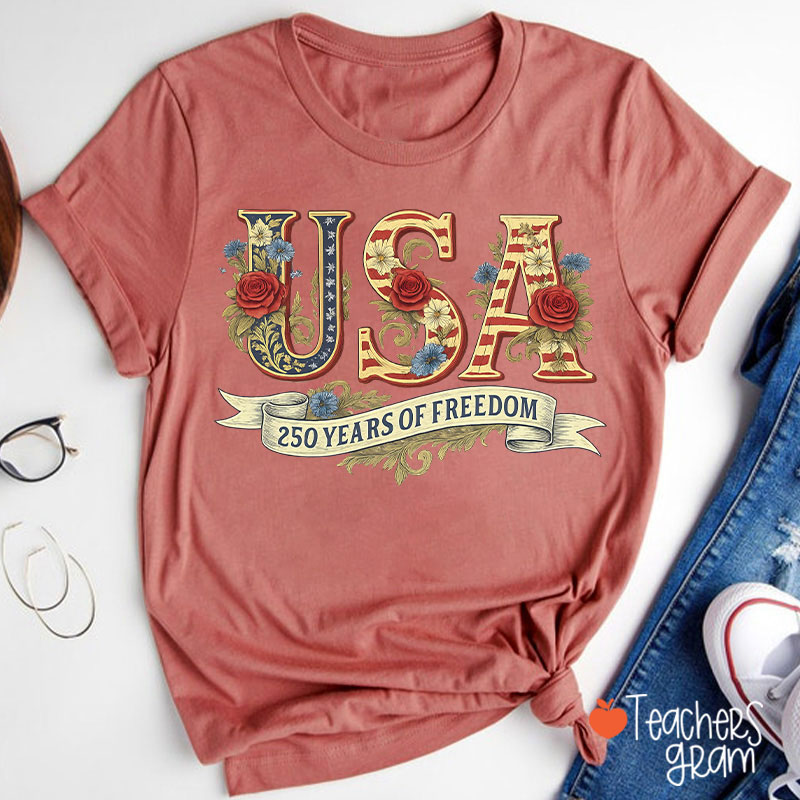 Usa 250 Years Of Freedom Teacher T-Shirt