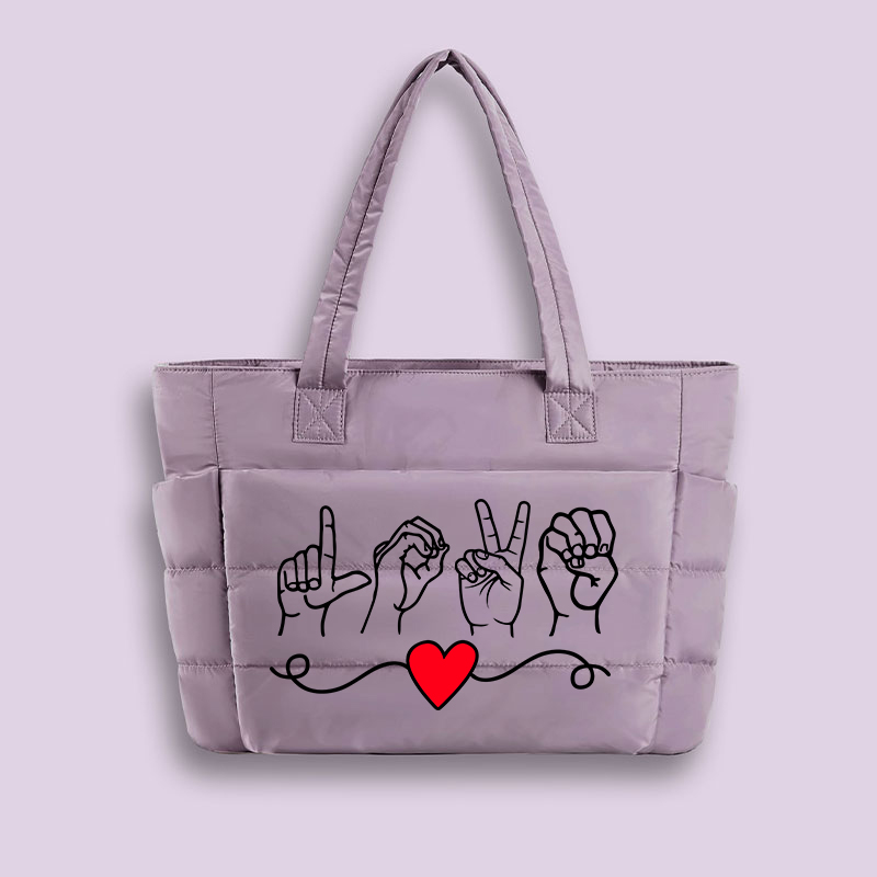Love Sign Language Teacher Puffy Tote Bag