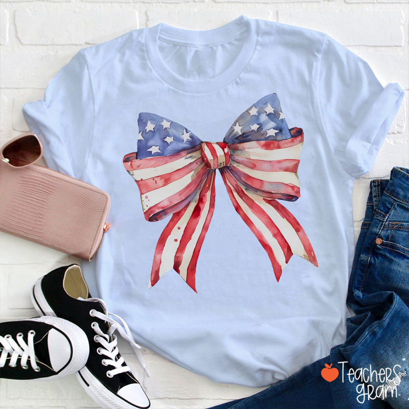 American Flag Bow Teacher T-Shirt