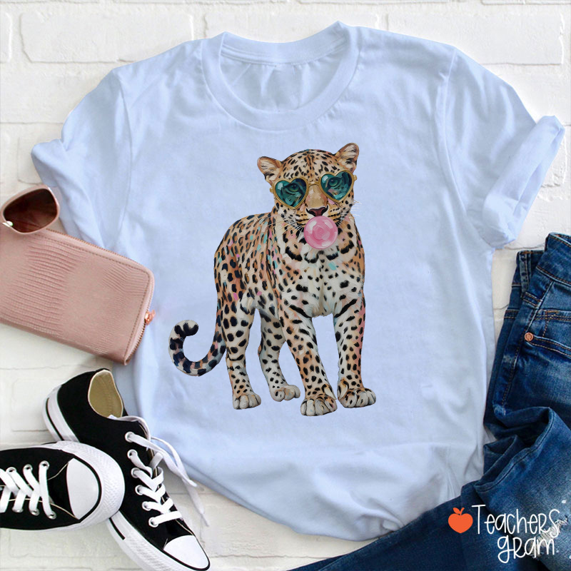 Leopard Bubblegum Sunglasses Teacher T-Shirt
