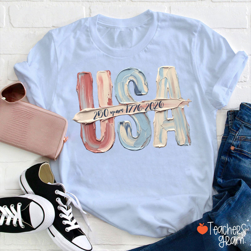 Watercolor USA 250 Years Teacher T-Shirt
