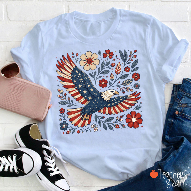 Patriotic Eagle Floral Teacher T-Shirt