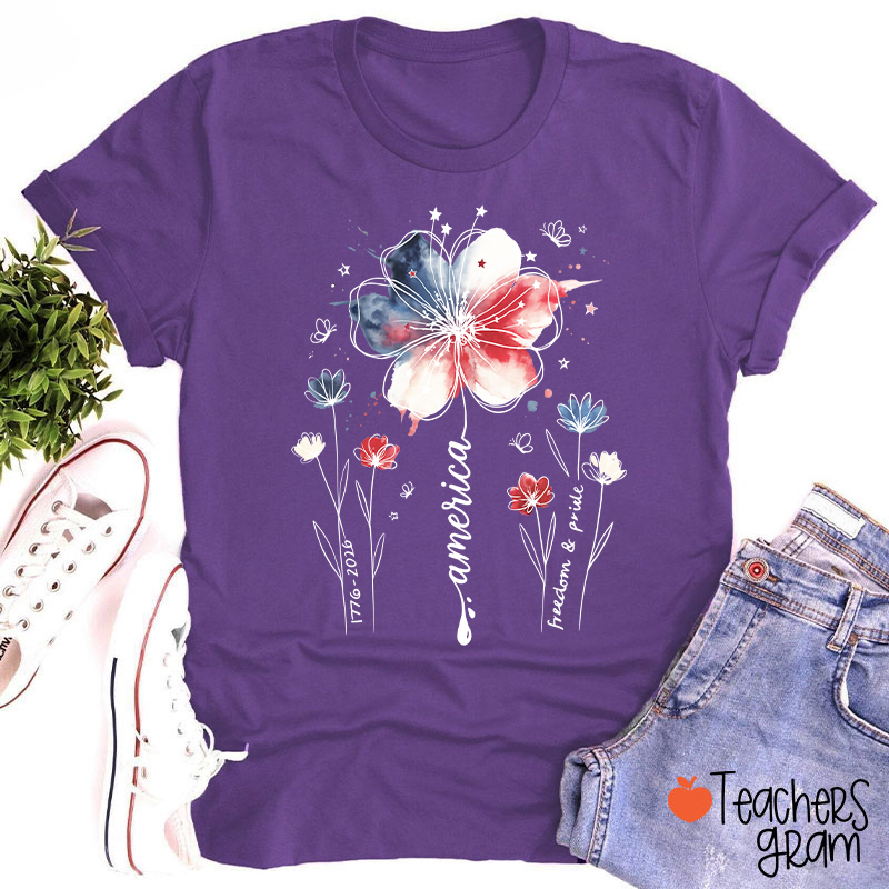 1776-2026 America Freedom And Pride Teacher T-Shirt