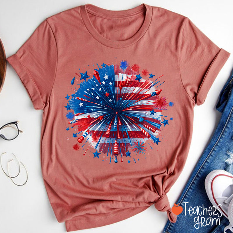 USA Firework Independence Day Teacher T-Shirt