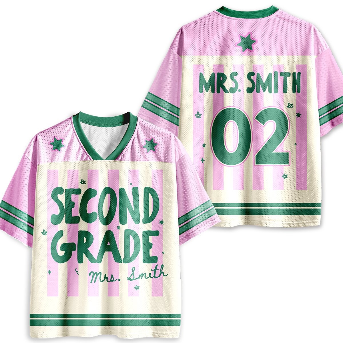 Personalized Grade And Name Preppy Stripes Teacher Mesh Jersey