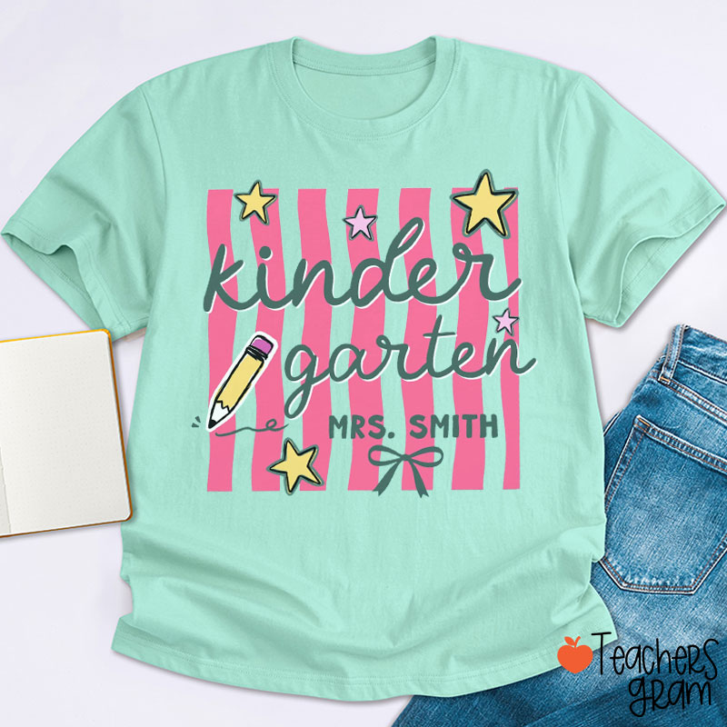 Personalized Grade And Name Stars And Pencil Teacher T-Shirt