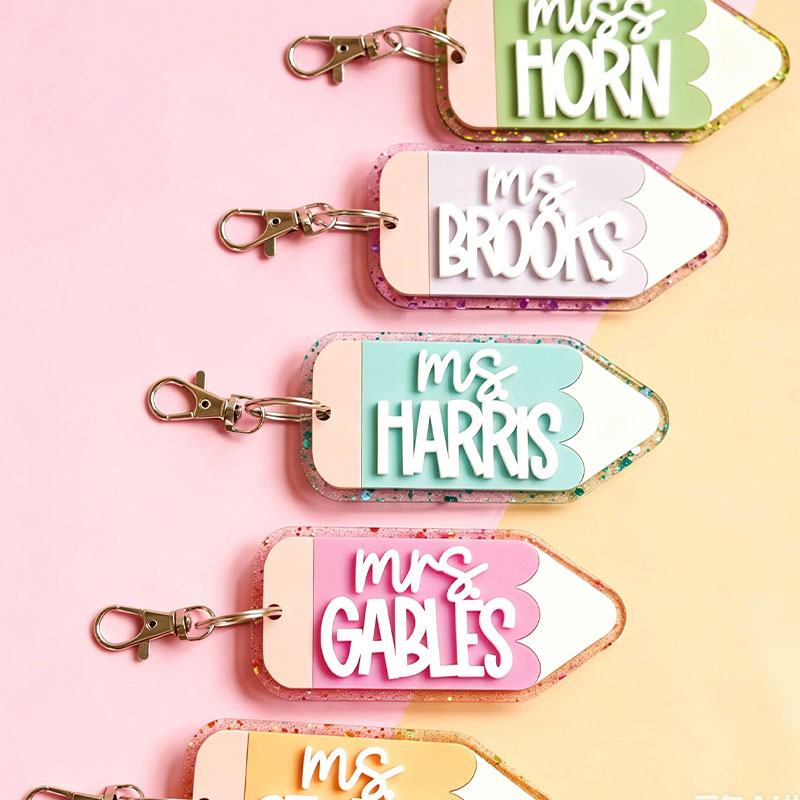 Personalized Pencil Shaped Teacher Keychain