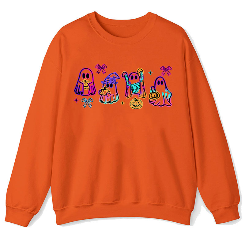Colorful Neon Ghost Pumpkin Teacher Sweatshirt