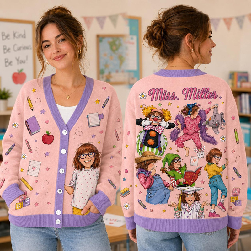 Personalized Name Children's Book Girl Teacher Ugly Cardigan Sweaters