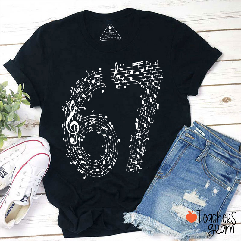 Funny Six Seven Meme Music Note Teacher T-Shirt