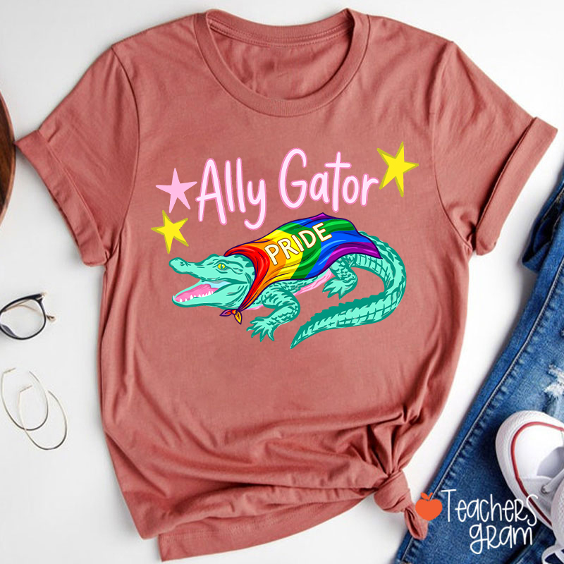 Ally Gator Rainbow Pride Teacher T-Shirt