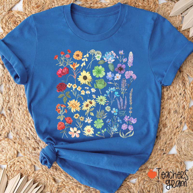 Rainbow Pride Color Wildflowers Teacher T-Shirt