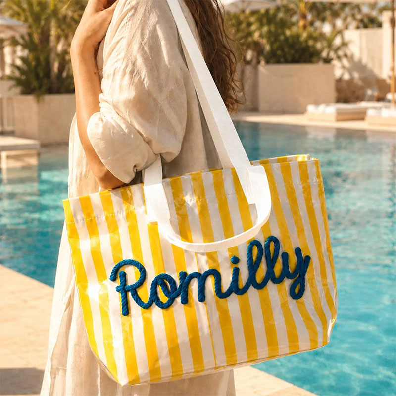 Personalized Embroidered Striped Waterproof Beach Tote Bag