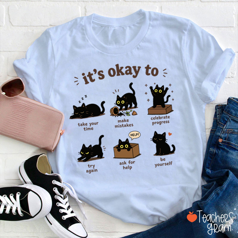 Black Cats It's Okay To Take Your Time Teacher T-Shirt