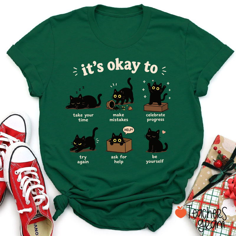 Black Cats It's Okay To Take Your Time Teacher T-Shirt
