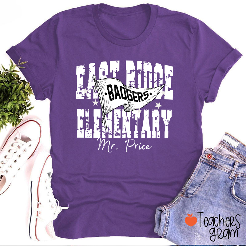 Personalized School Mascot Pennant Flag Teacher T-Shirt