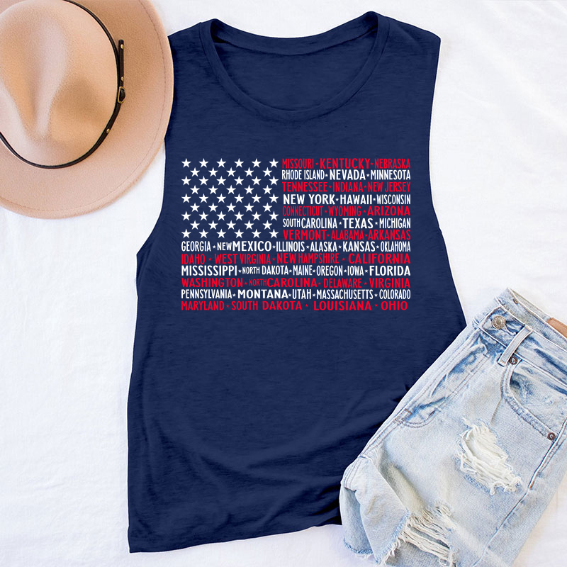 Vintage American Flag 4th Of July Teacher Tank Top