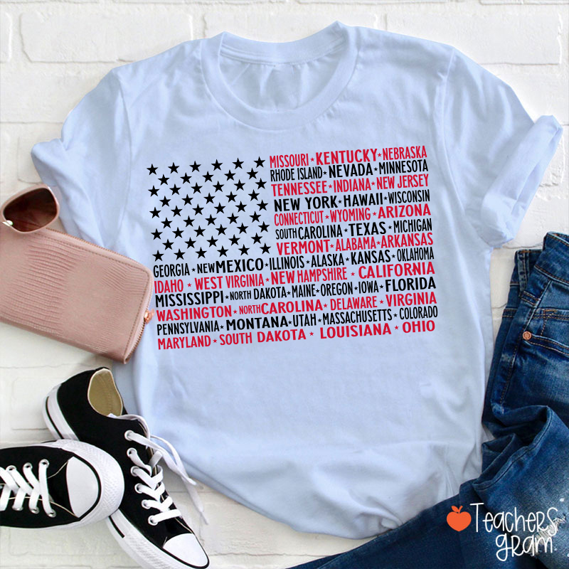 Vintage American Flag 4th Of July Teacher T-Shirt