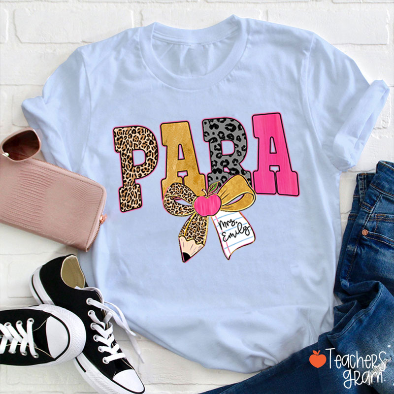 Personalized Wild Leopard Bow Tie Teacher T-Shirt