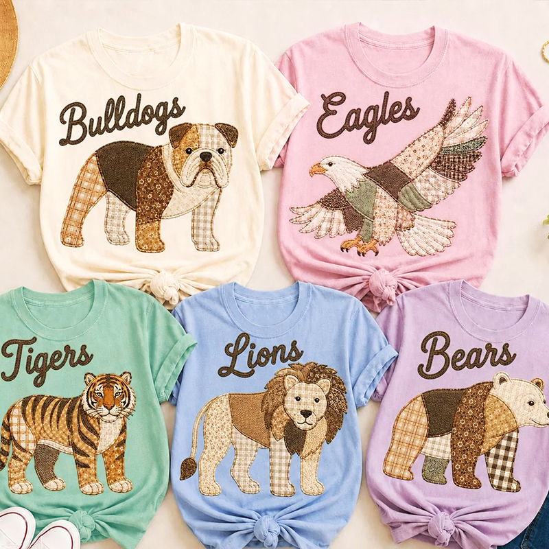 Personalized Mascot Faux Pathwork Animal Teacher T-Shirt