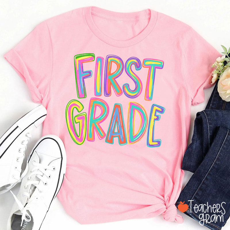 Personalized Name Colorful Neon Teacher T-Shirt