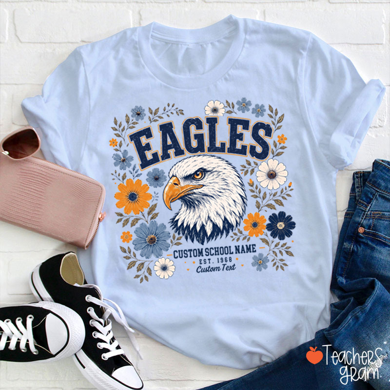Personalized Mascot Floral Est Custom Text Teacher T-Shirt