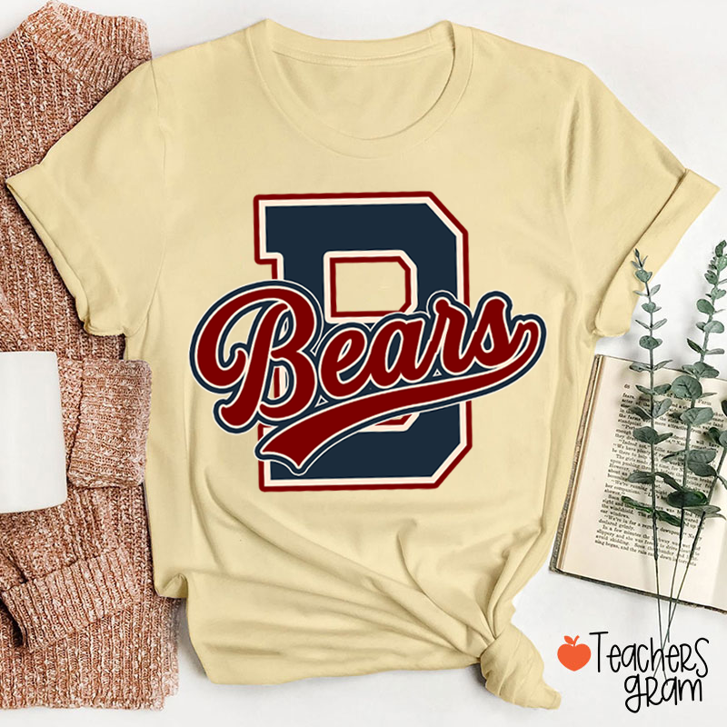 Personalized Mascot Varsity Letter Script Teacher T-Shirt