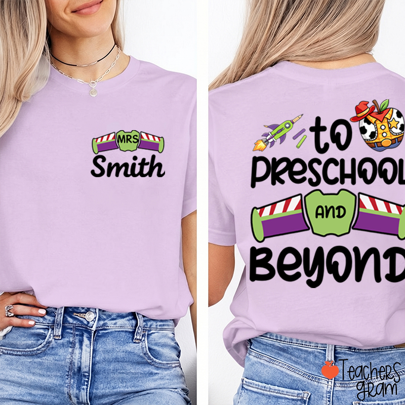 Personalized Grade And Name Galaxy Cartoon Teacher Two Sided T-Shirt