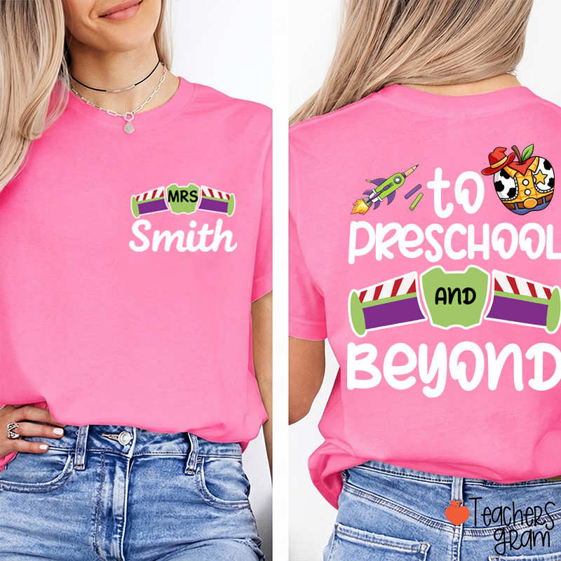 Personalized Grade And Name Galaxy Cartoon Teacher Two Sided T-Shirt