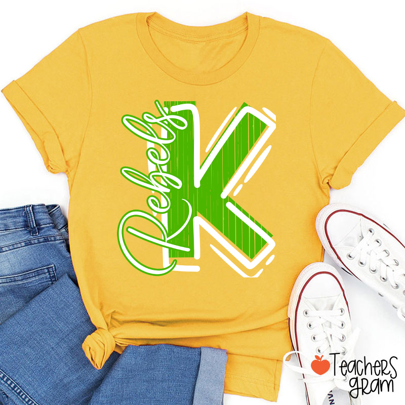 Personalized School Spirit Mascot Initial Teacher T-Shirt