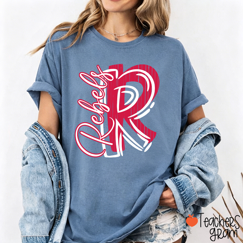 Personalized School Spirit Mascot Initial Teacher T-Shirt