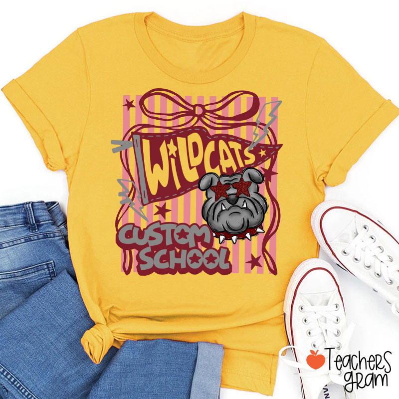 Personalized Mascot Coquette Bow Striped Teacher T-Shirt