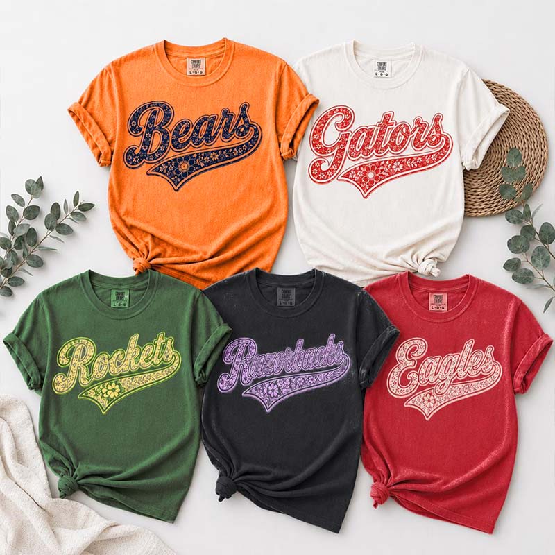Personalized Mascot Floral Script Teacher T-Shirt