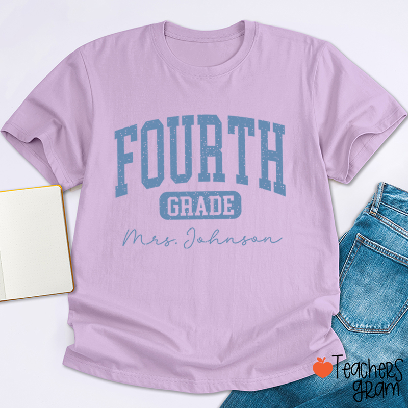 Personalized Name And Grade Vintage Distressed Varsity Letter Teacher T-Shirt