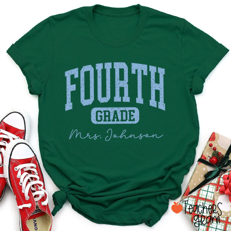 Personalized Name And Grade Vintage Distressed Varsity Letter Teacher T-Shirt