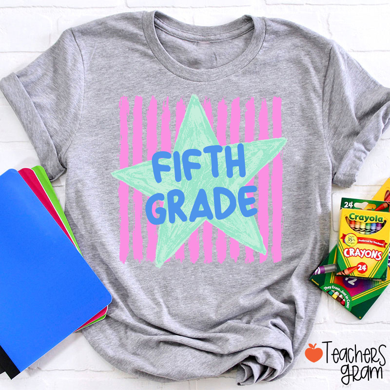 Personalized Grade Stripe Star Pattern Teacher T-Shirt