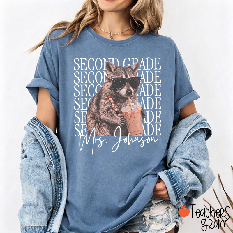Personalized Grade And Name Raccoon Teacher T-Shirt