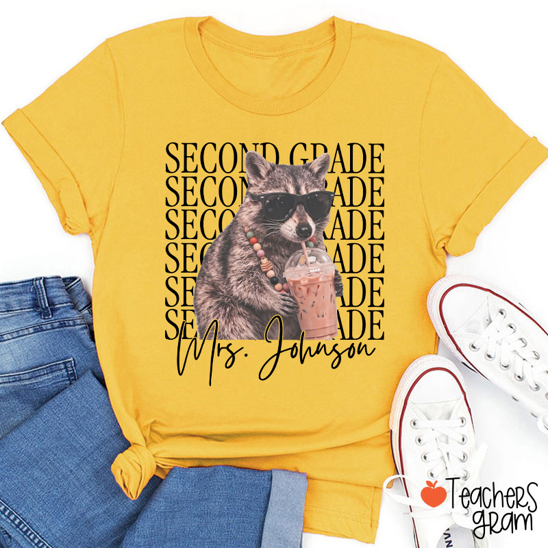 Personalized Grade And Name Raccoon Teacher T-Shirt