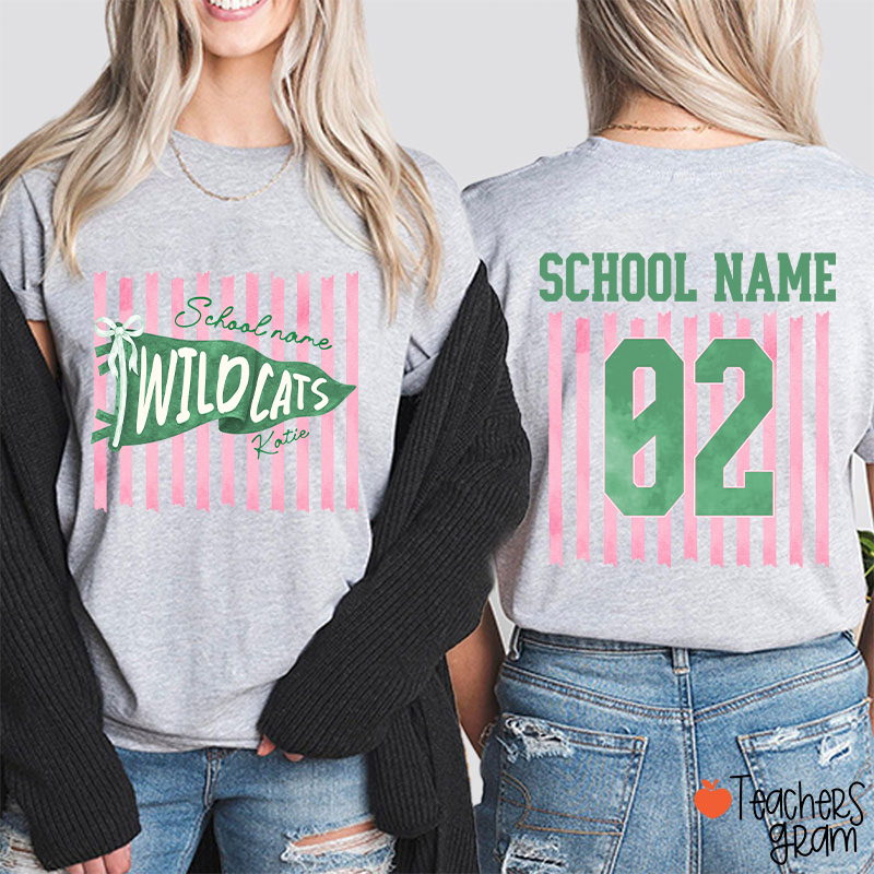 Personalized Name And Text Cartoon Supply Teacher Two Sided T-Shirt