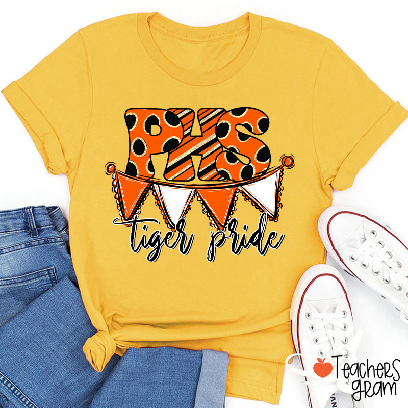 Personalized Mascot Banner Dots Teacher T-Shirt