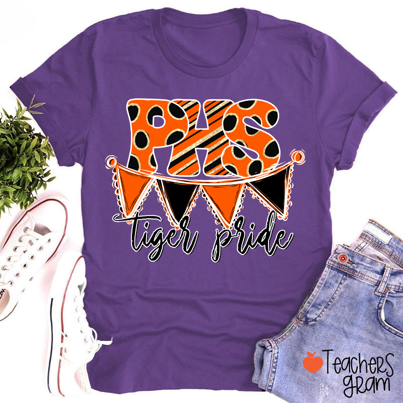 Personalized Mascot Banner Dots Teacher T-Shirt